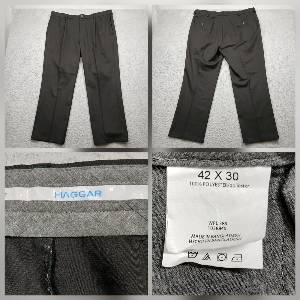 Haggar Dress Pants Men's 42x30 Black Flat Front Slacks Polyester